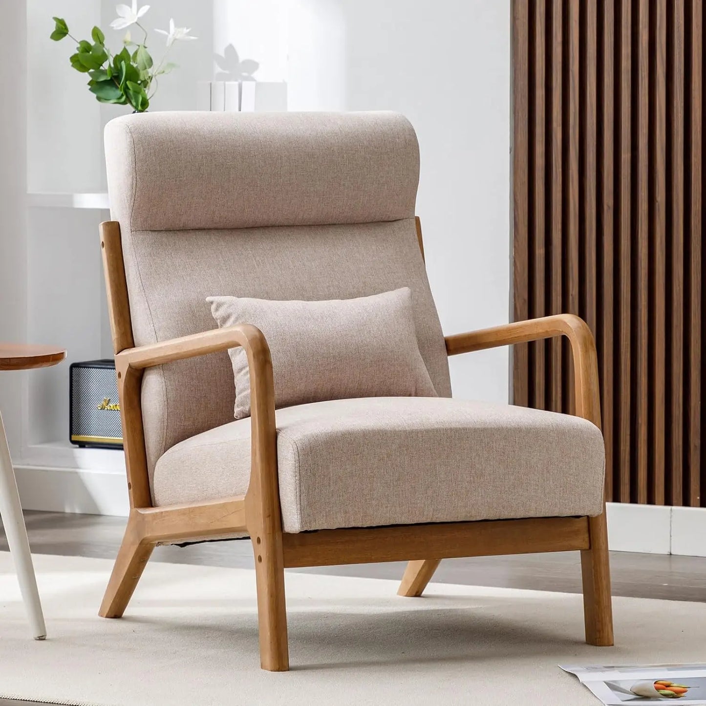 Mid Century Modern Accent Chairs Set of 2, Single Fabric Lounge Reading Armchair with Solid Wood Frame,Easy Assembly Arm Chairs