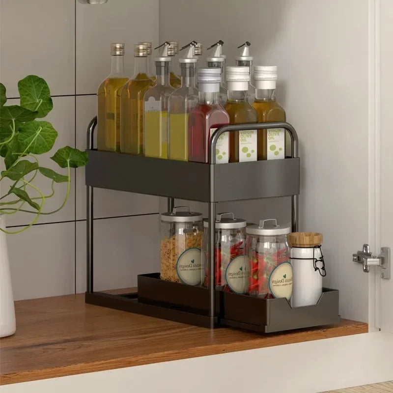 Under Sink Organizer Rack Kitchen Pull Out  Shelf Small-scale Drawer Simple Deposit Shelves Bathroom Desktop Put Racks Banheiro