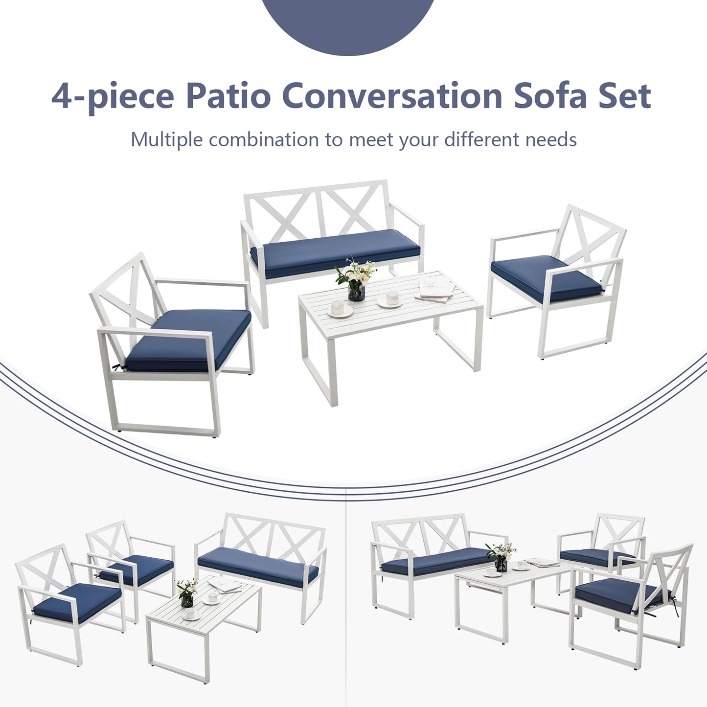 4PCS Patio Conversation Furniture Set Armrest Cushioned Loveseat Sofas Garden