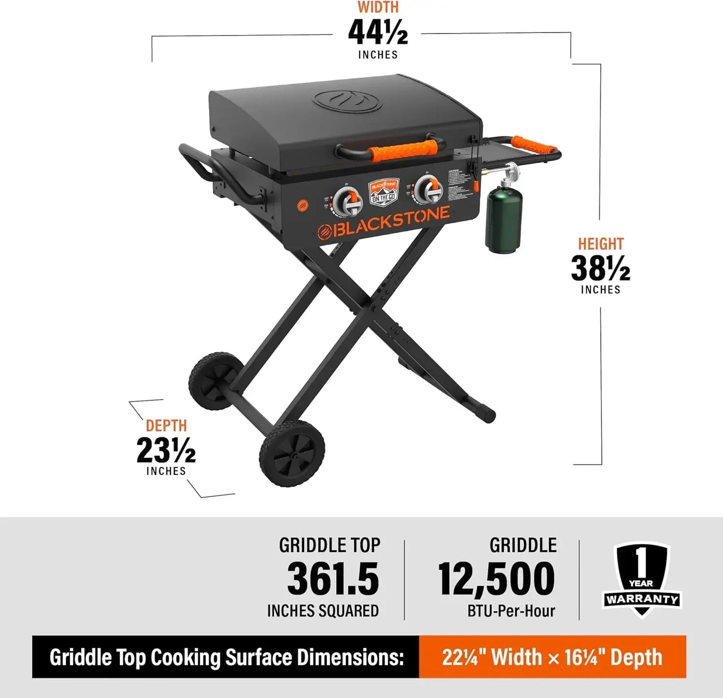 On The Go Scissor-Leg Two Burners Gas Hood, Wheels, Side Shelf Heavy Duty Outdoor Stainless Steel Griddle