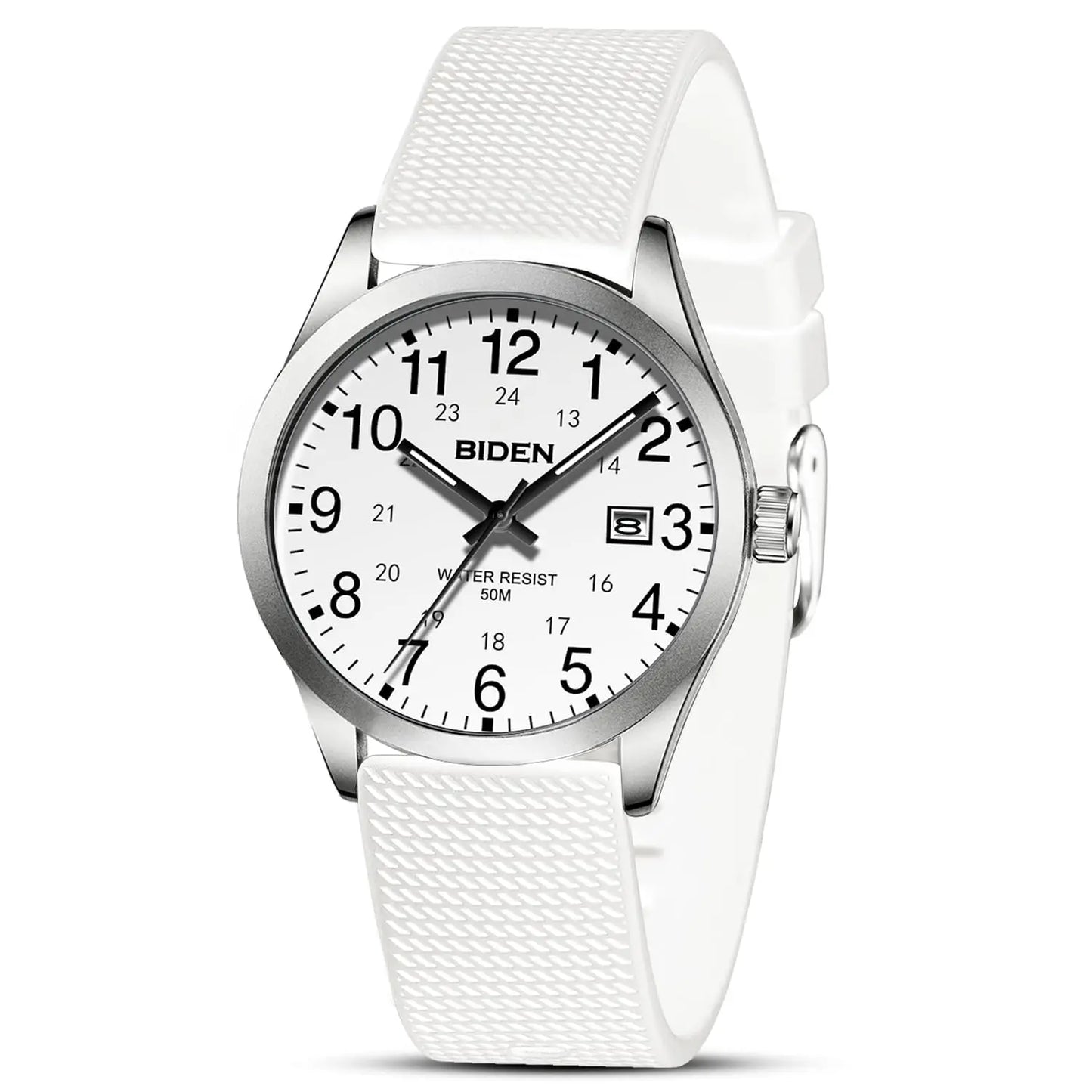 BIDEN Simple Casual Men's Quartz Watch Digital Edition Waterproof Calendar Luminous Silicone Strap Comes with Watch Box