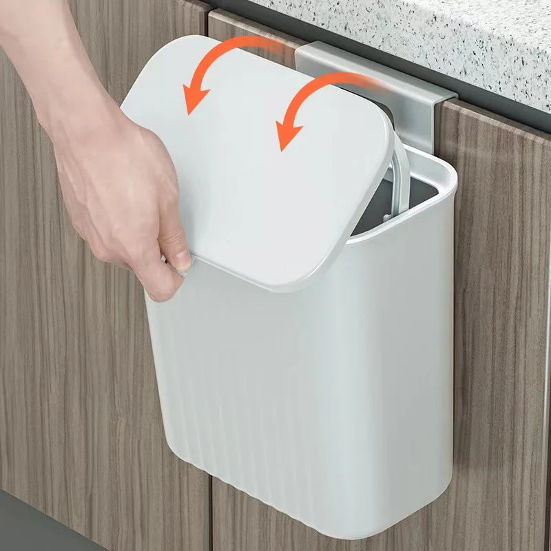 Wall Mounted Hanging Trash Bin Kitchen Trash Can Cabinet Door Bathroom Trash Can With Lid Garbage Bin Counter Bins Dustbin