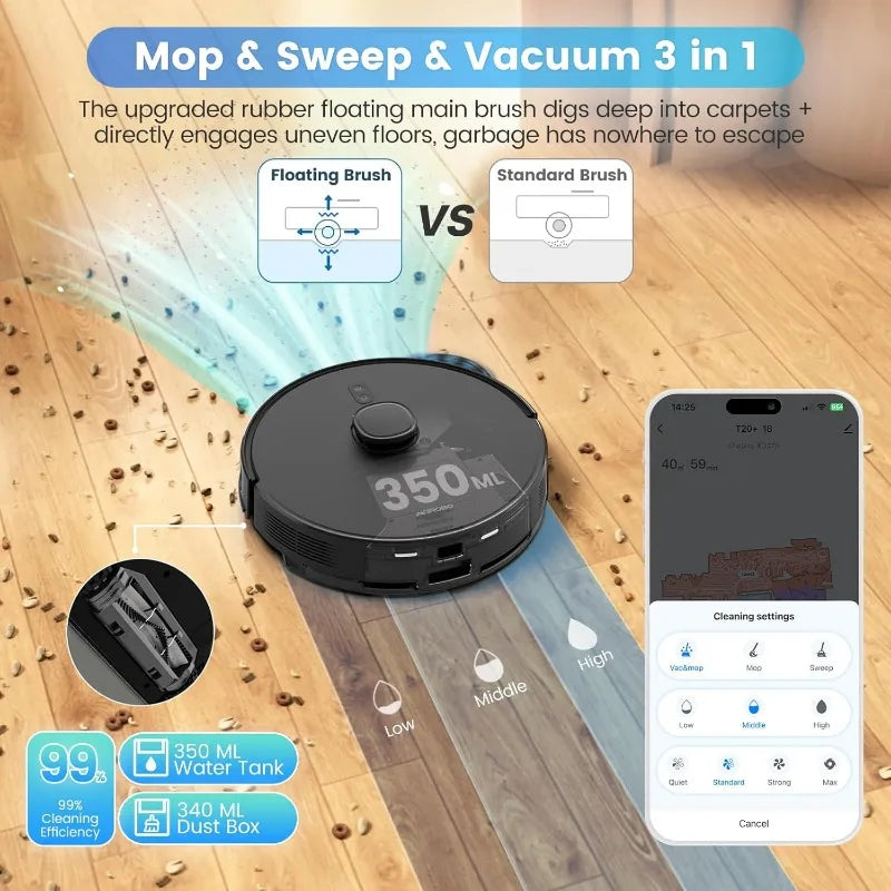 AIRROBO Robot Vacuum and Mop Combo, Self-Emptying, 60-Day Capacity, Home Mapping, Schedule, Wi-Fi/App/Alexa/Remote
