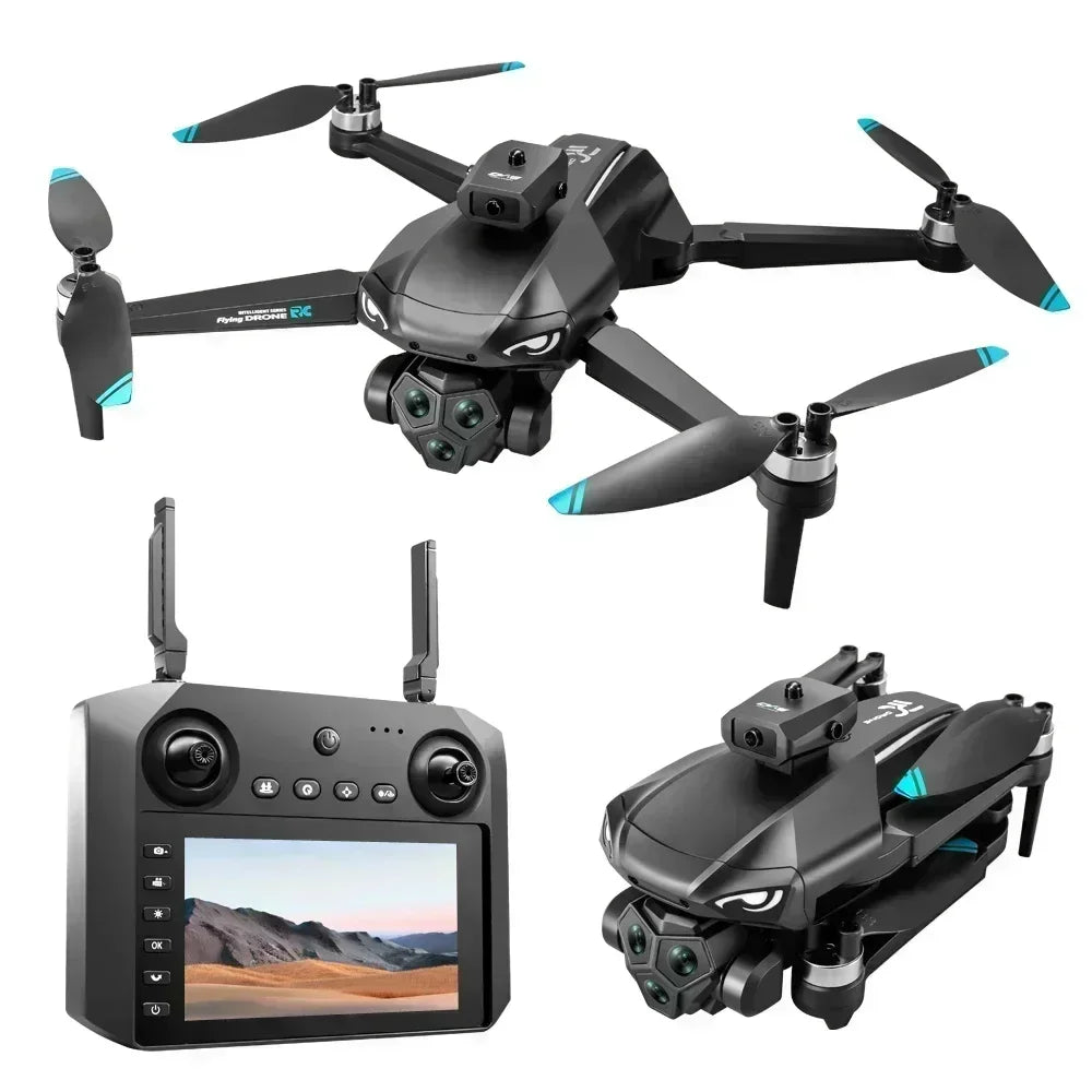 M33MAX RC Drone 4K Professinal with Wide Angle Triple HD Camera Foldable RC Helicopter Brushless Motor WIFI FPV Screen Drone Toy