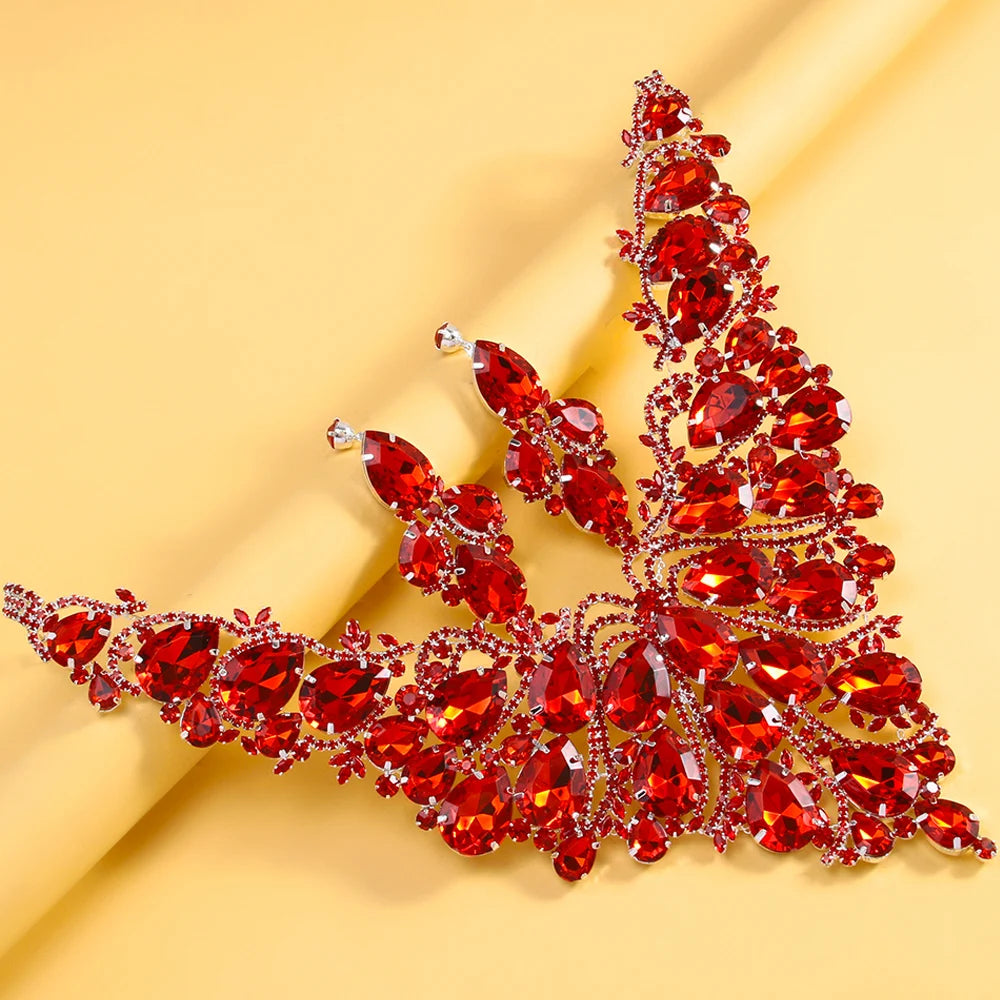 Stonefans Red Crystal Exaggerate Jewelry Set Luxury 2024 for Women Bridal Large Water Drop Necklace Earrings Sets Dubai Wedding