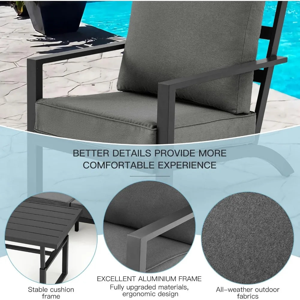 Aluminum Patio Furniture Set Metal Outdoor Furniture Aluminum Patio Set, Modern Patio Furnitures Conversation Sets High Back