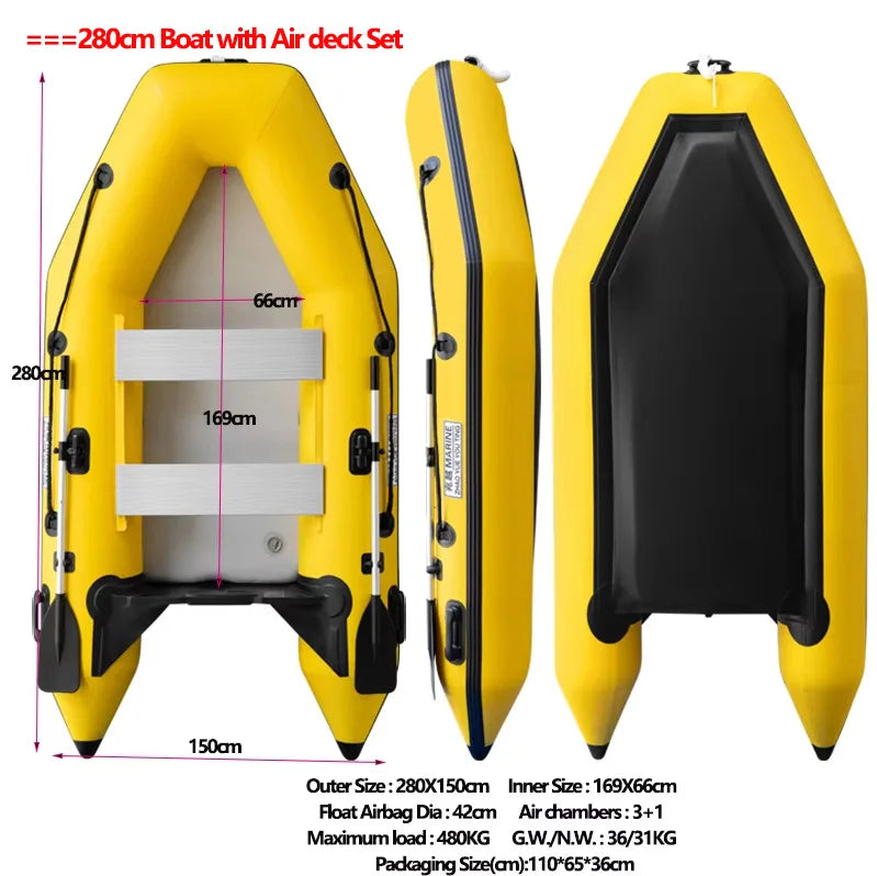 New 0.9mm Thickening Assault Boat with 3 Air Chamber Set 1-6 People Fishing Boat 360° Paddle Seat & Impact Resistant Wear Strips