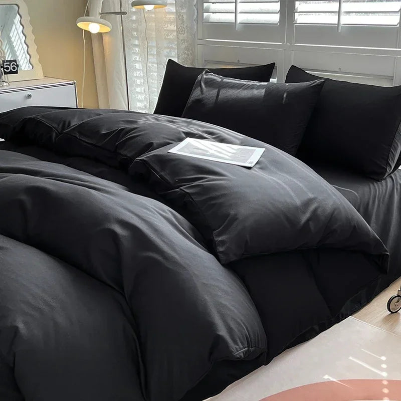 Solid Color Duvet Cover Set 100% Washed Cotton Bedding Set Super Soft Comfortable Lightweight Comforter Cover with 2 Pillowcases