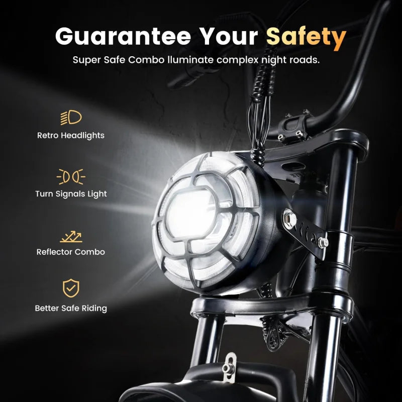 ACycRun Electric Bike 750W Motor with 374.4WH Battery, 20MPH 55Miles Moped Style Ebike for Adults, 20" Fat Tire Co