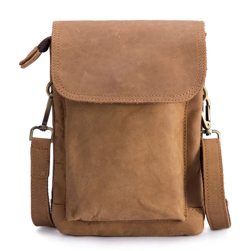 Real Leather Shoulder Bag Men Messenger Phone Bag Purse Fanny Waist Packs Bum Bag Leg Cigarette Pouch Male Travel Handbag