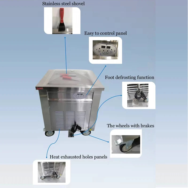 Single Square Flat Pan Instant Thailand Rolled Ice Cream Making Thai Stir Fry Tawa Roller Fried Ice Cream Roll Machine