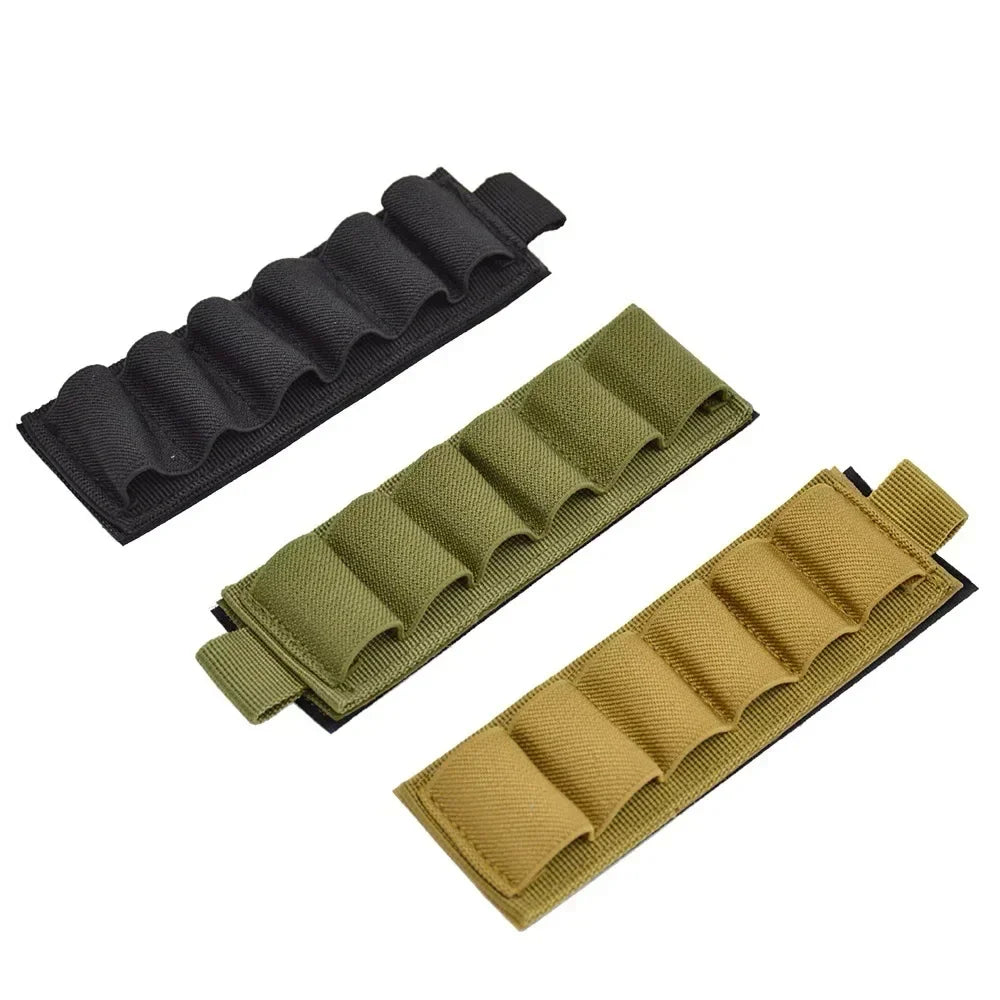 Outdoor hunting accessories: 6-loop shotgun stock shell holder, 12-gauge cartridge bag, rifle stock, bullet carrier, Velcro