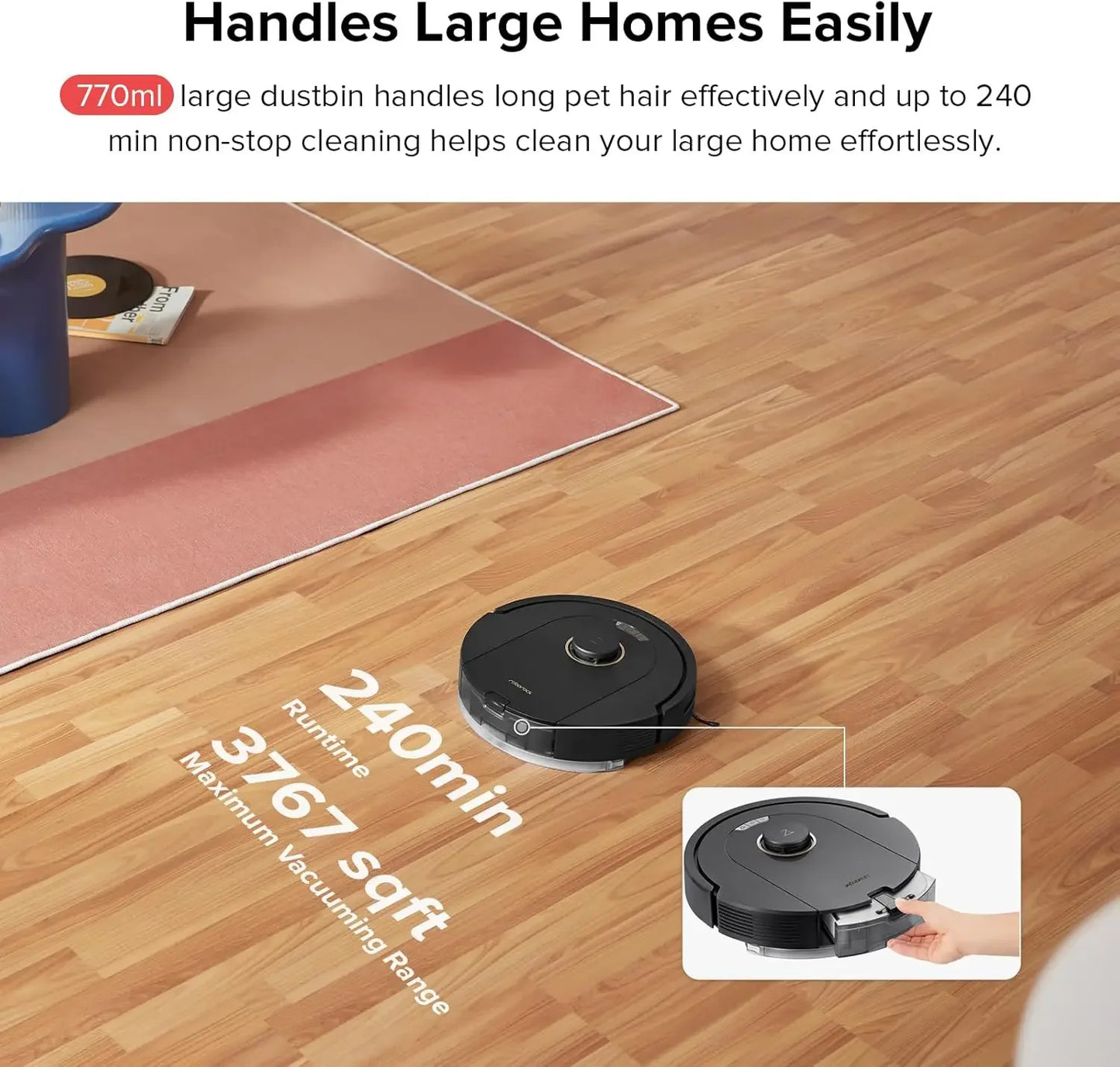 Pro Robot Vacuum and Mop Combo 5500Pa Suction DuoRoller Brush LiDAR Navigation Robotic Vacuum Cleaner with 240 min Runtime