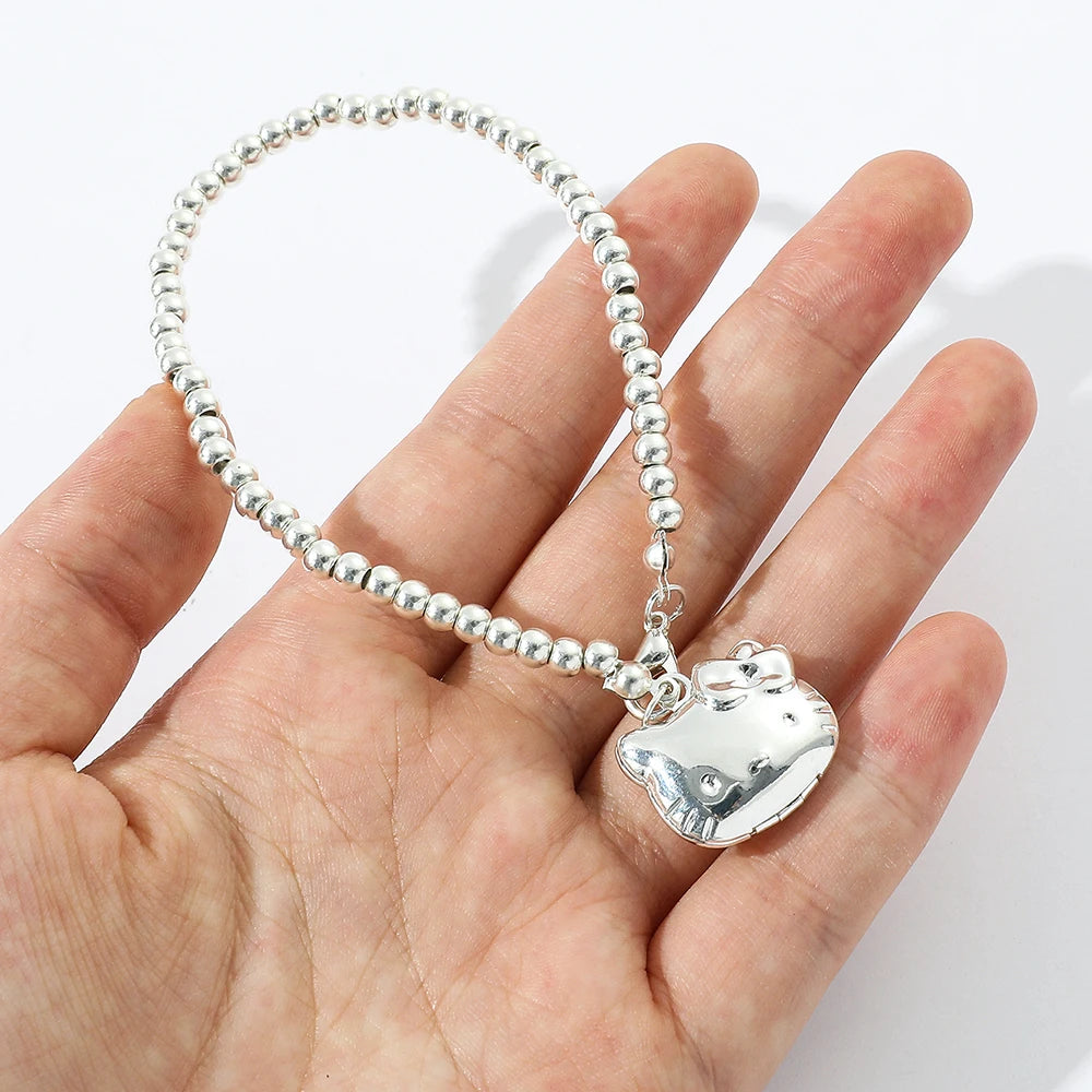 Kawaii Sanrios Hello Kitty Bracelet Kitty Cat Pendant Bracelet for Women Girl Student Gift Can Open