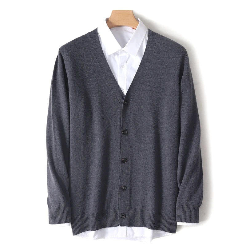 Men's V-Neck Sweater In Autumn And Winter 100% Long Sleeve Warm Knit Cardigan Loose Outer Wear Business Casual Coat Sweater.
