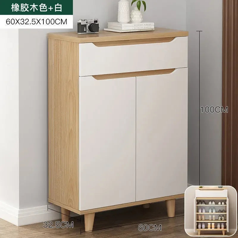 Living Room Large Capacity Shoe Cabinet Home Doorway with Clothes Rack Integrated Shoes Rack Clothing Storage Entrance Cabinet