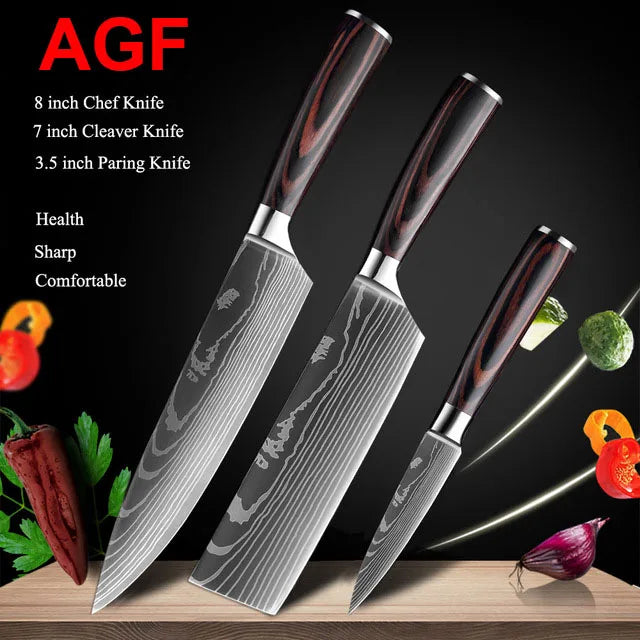Sharp Japanese Kitchen Knife Set, Chef Knives, Laser Damascus Pattern, Sharp Cleaver, Slicing Utility Knife, Dropshipping