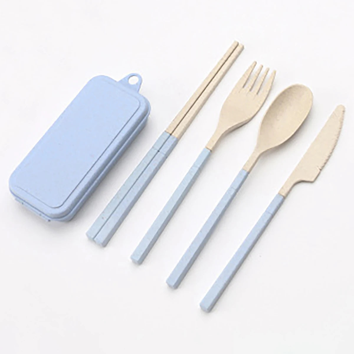 Wheat Straw Portable Tableware Knfe Fork Spoon Chopsticks Dinnerware Set with Storage Box Detachable Travel Cutlery for Student