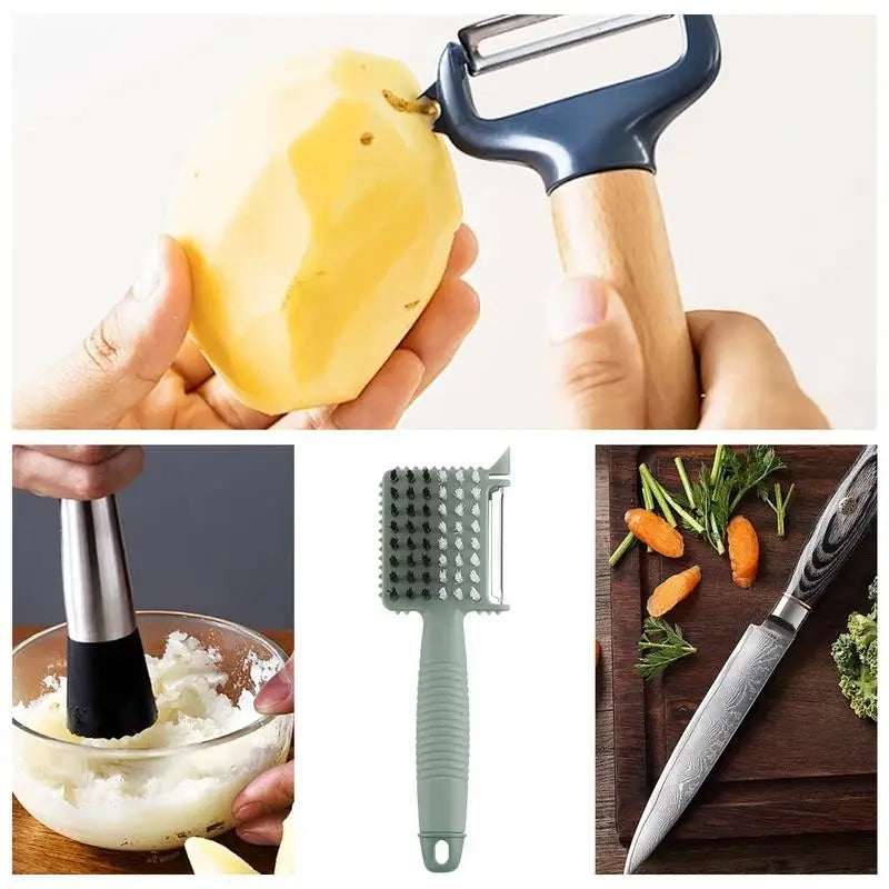 Fruit And Vegetable Peeler Vegetable Scrubber Compact Food Peeler Fruit Peeler With Brush Practical Hand Peeler For Vegetables