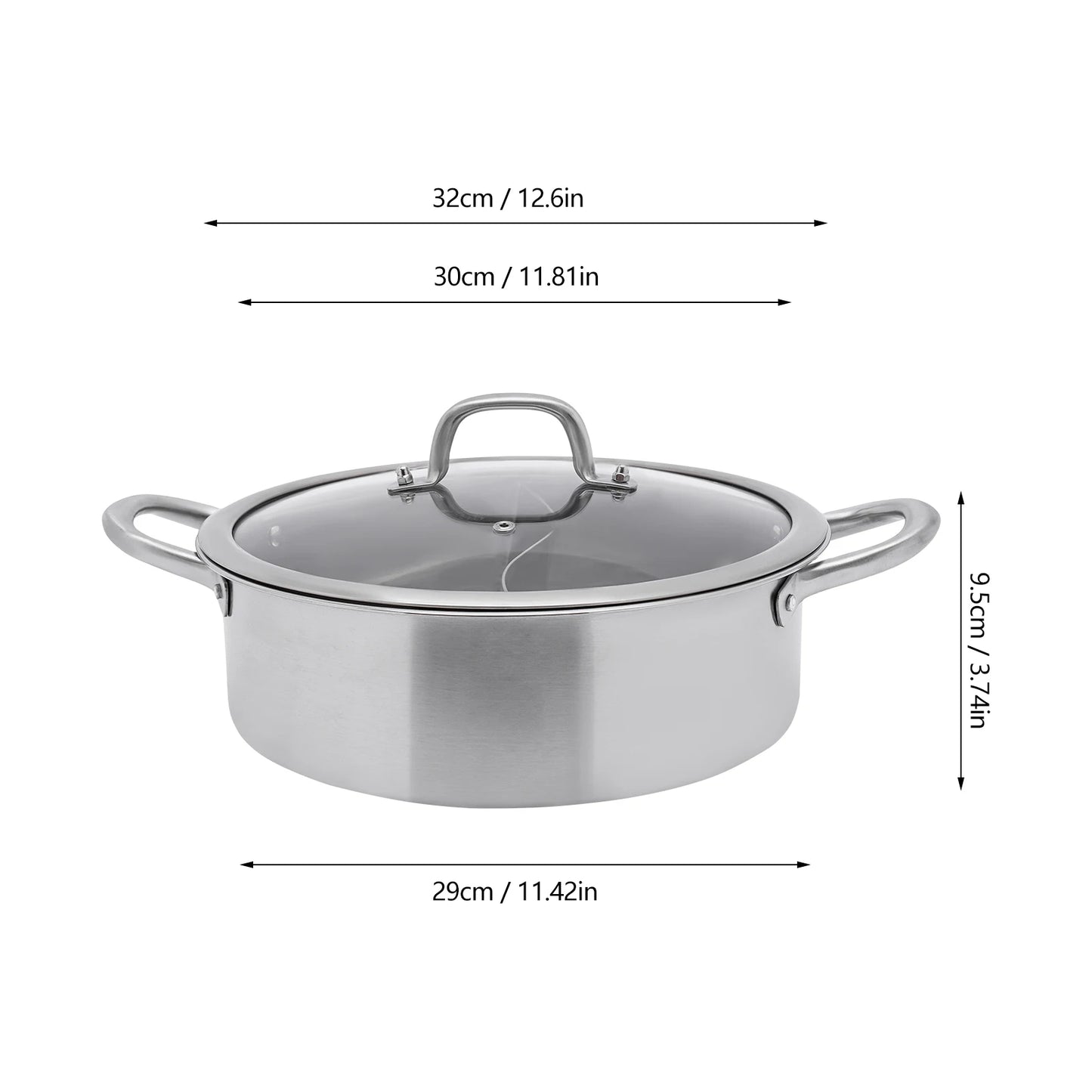 28/30 cm Stainless Steel Divided Hot Pots Cookware Hot Pot Compatible Double-flavor Hotpot Stock Pot with Spoon/ Leaky Spoon