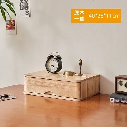 Multi-Layer Wooden Desktop Storage Boxes, Solid Wood Drawer File Organizer, Computer Heightened Rack, Office Storage Cabinet.
