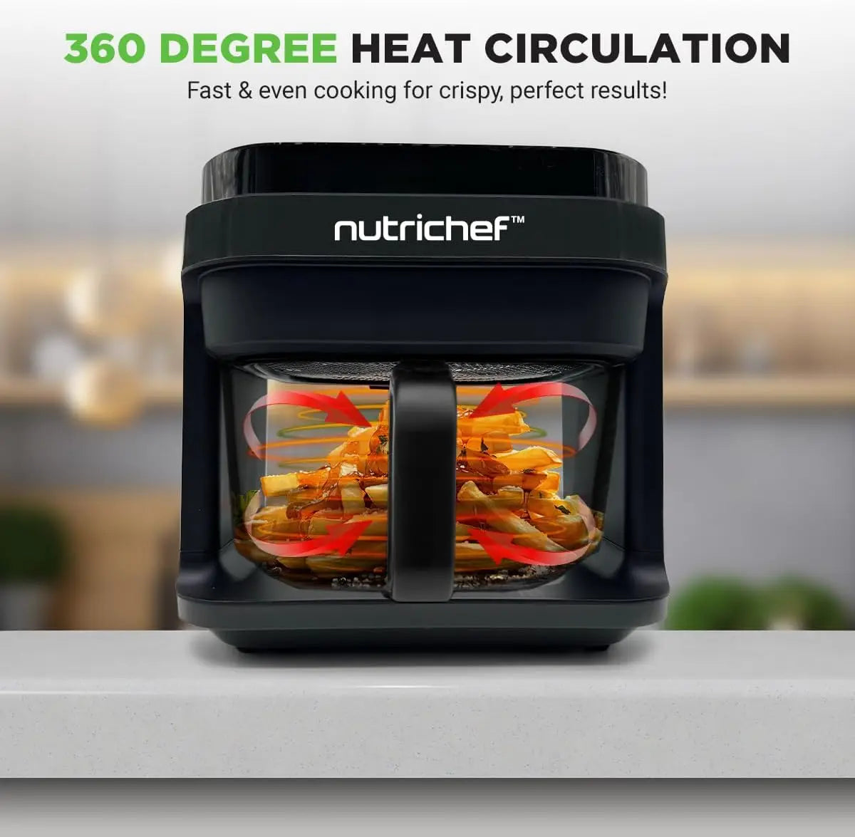 5.8 Quart Air Fryer 8-1 Preset Cook Modes Transparent Fry Bowl for Best Cooking Results Cook Shrimp, Steak, Fries, Wings