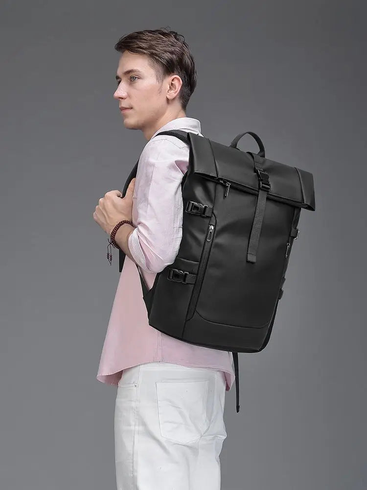 EURCOOL Mochilas Men's Backpack Waterproof Rollup Backpack Women Travel Expandable USB Charging Large Capacity Laptop Bag