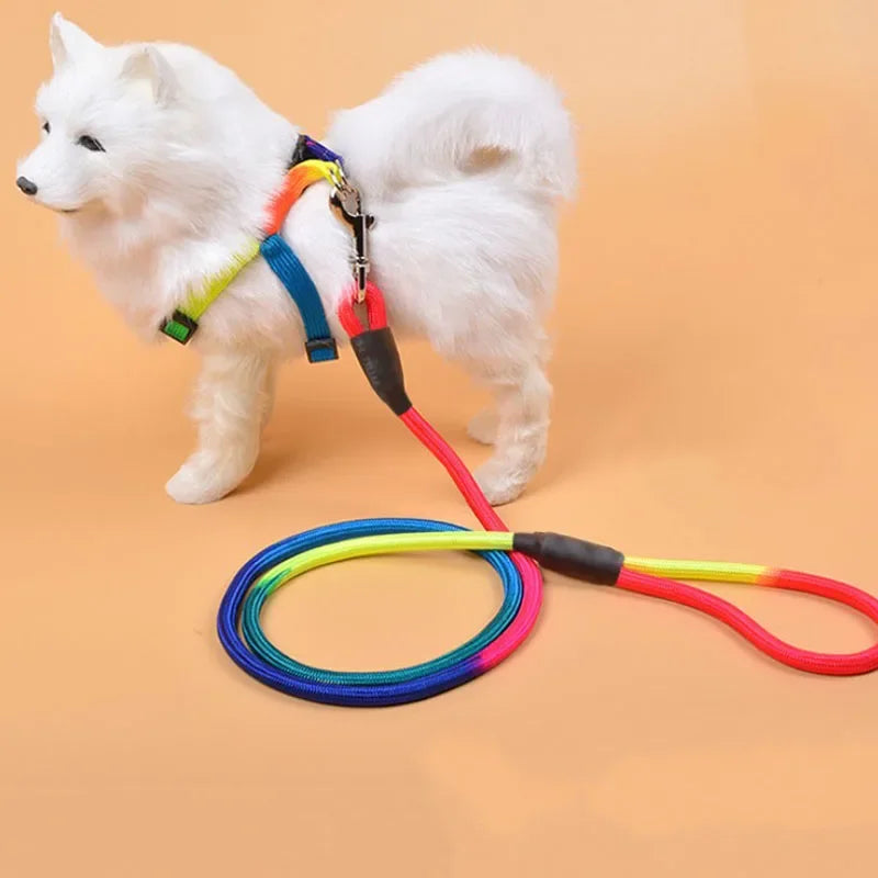 Durable Nylon Rainbow 1.2M Pet Dog Leash Walking Training Leash Cats Dogs Harness Collar Leashes Strap Belt Rope Pink dog collar