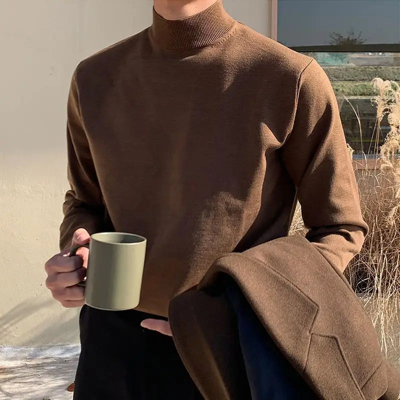 Half Turtleneck Sweater Men's Long-sleeved Korean Solid Color Knit Sweater Underwear Bottoming Shirt Casual Versatile Male
