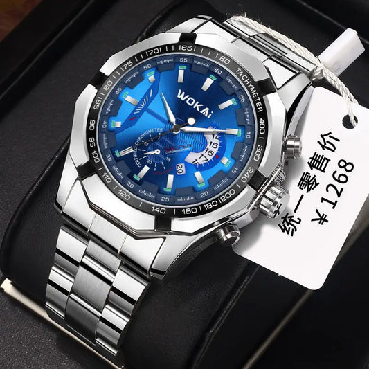 New Fashion Sport Watch Men WOKAI Stainless Steel Band Calendar Quartz Wristwatches Men Low Price Dropshipping Reloj Hombre