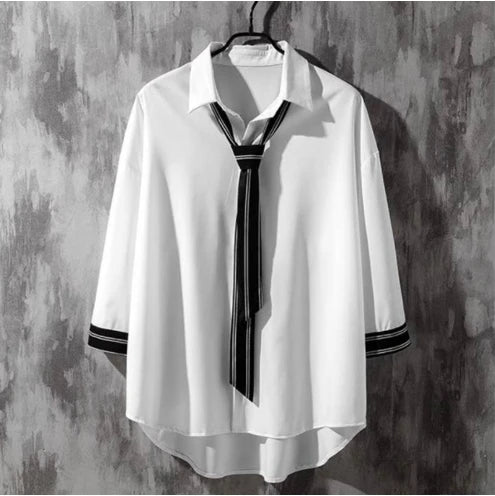 Women's Urban Fashion Blouses 2025 Autumn Winter Latest V-Shaped Collar Solid Color Shirt Tie Five Quarter Sleeve Button Top