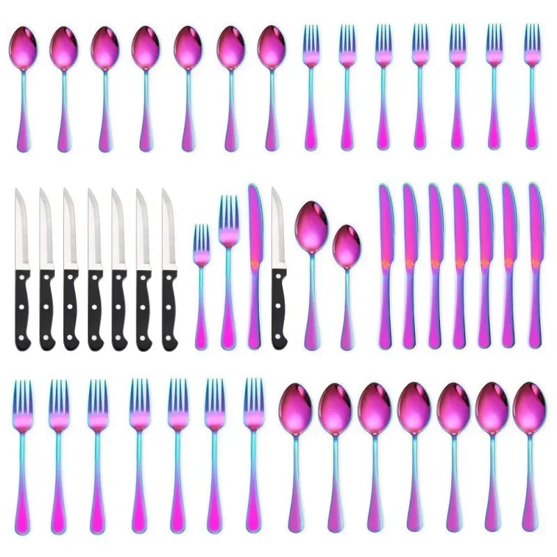 Luxury 48 PCS Silverware Set Stainless Steel Food Grade Mirror Polish Fork Knife Spoon Flatware Cutlery Tableware Set