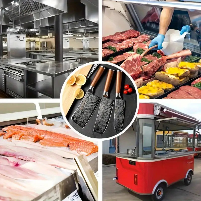 PLYS 3pcs Premium Stainless Steel Kitchen Knife Professional Chopper Multi-purpose Slicing Knife Sharp Chef's Knife