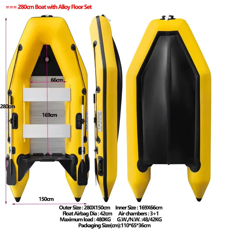 New 0.9mm Thickening Assault Boat with 3 Air Chamber Set 1-6 People Fishing Boat 360° Paddle Seat & Impact Resistant Wear Strips
