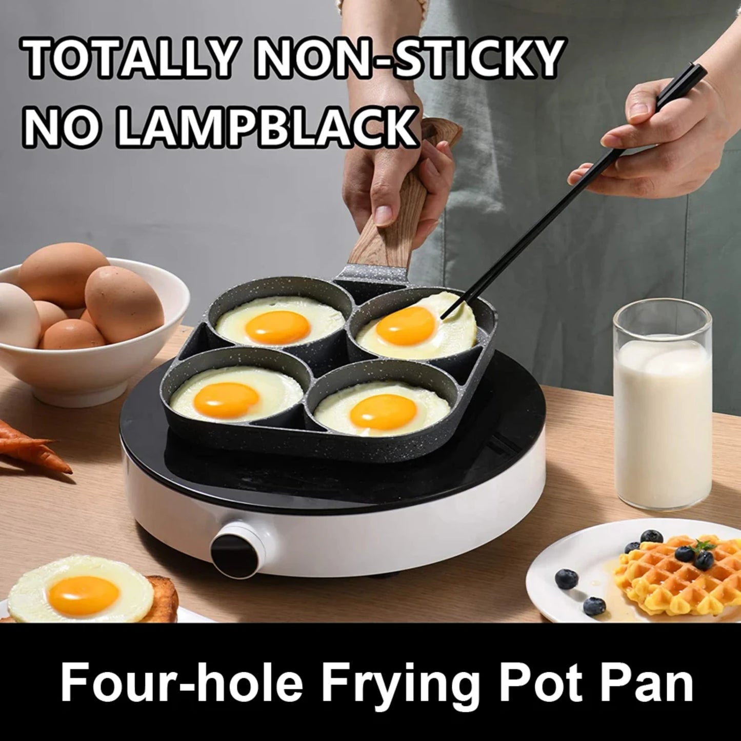 Nonstick Egg Frying Pan with 4-Hole Design for Perfect Pancakes, Burgers, and Ham Cooking - Suitable for Gas Stove and Induction
