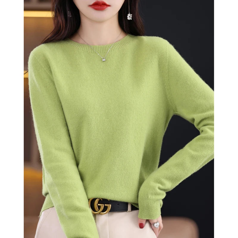 New Cashmere Basic Top Long Sleeve Women O-Neck Knitted Sweater 100% Pure Merino Wool Pullover Clothing Knitwear traf