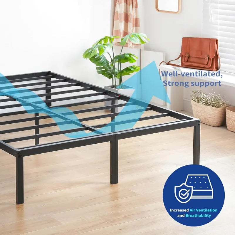 Olee Sleep 14 Inch Heavy Duty Steel Slat Anti-Slip Support, Easy Assembly Platform Bed Frame, Noise Free Steel Mattress