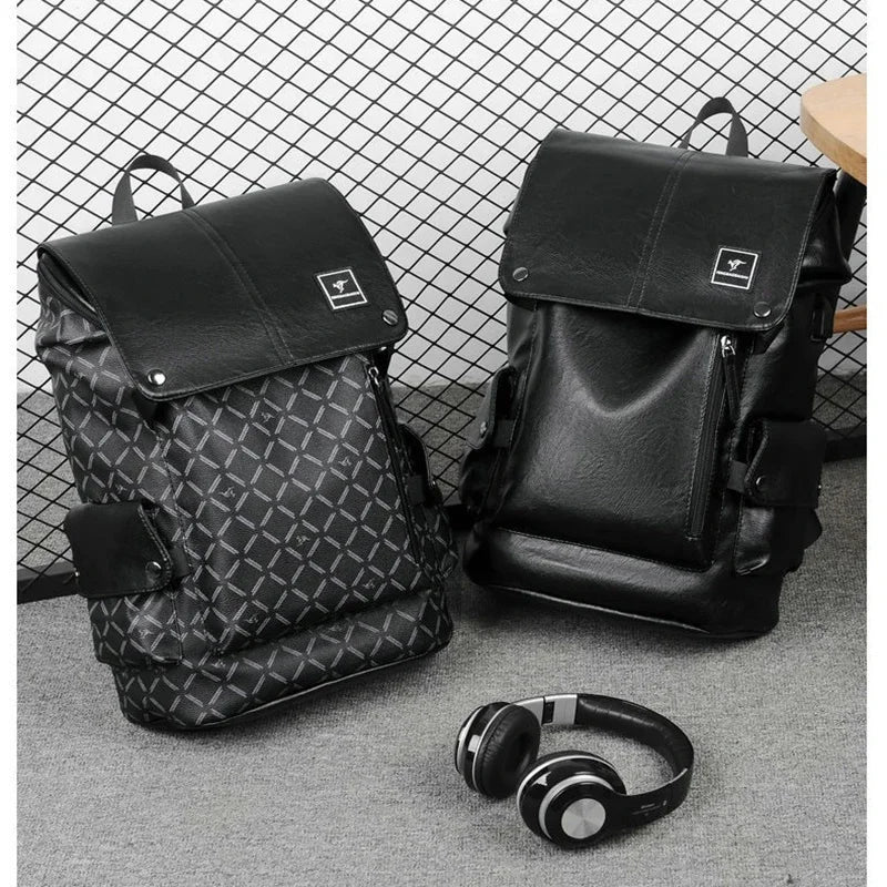 Fashion Backpack for Man PU Leather Notebook Executive Handbag Casual Travel Office Waterproof Business Shoulder Back Pack Bag