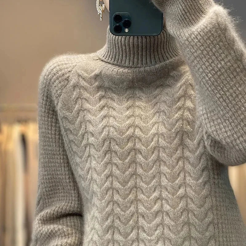Fashion Cashmere Turtleneck Sweater Women 2024 New Autumn Winter Pullover Jumper Pull Femme Streetwear Casual Knitted Sweater