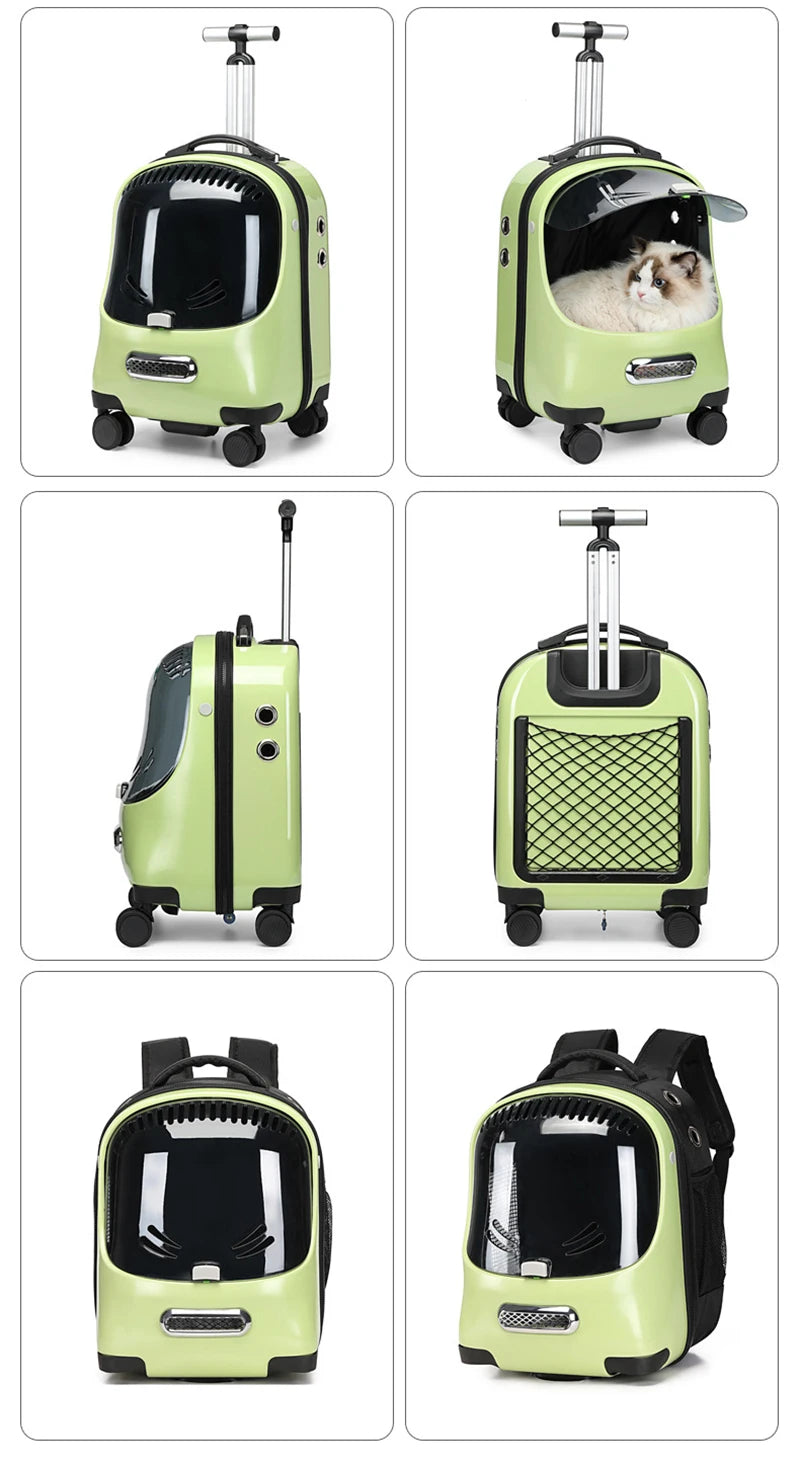 Travel Capsule Rolling Luggage Pet Trolley Bags Portable Cat Puppy Bags Pet Bags Transport Backpacks Wheels