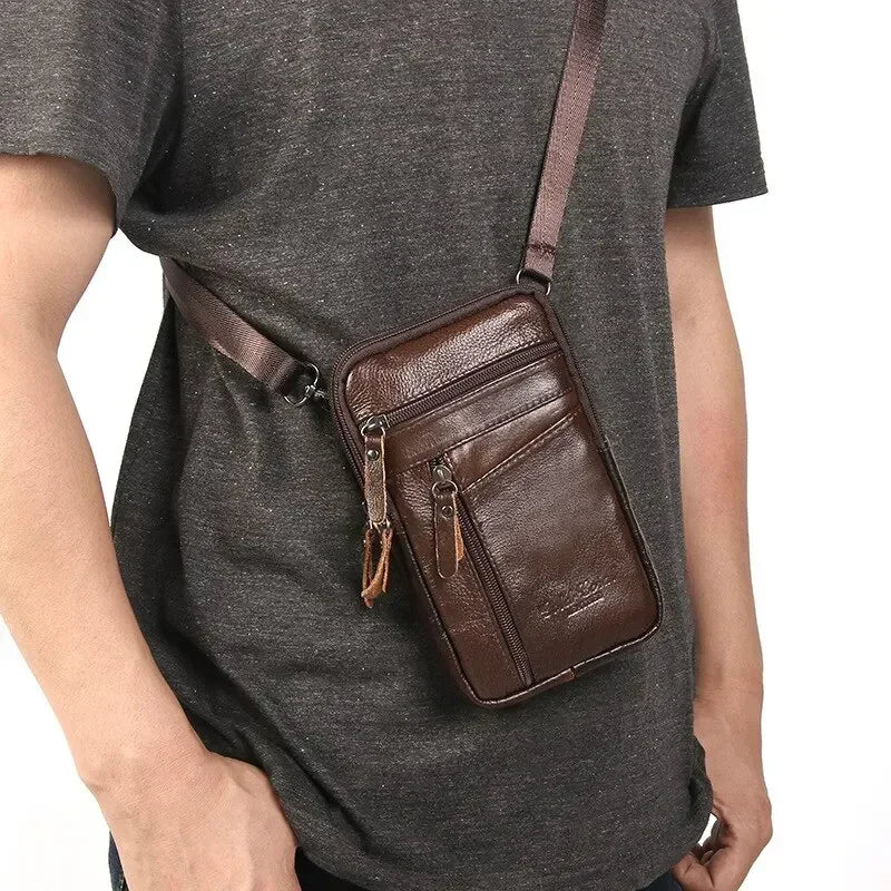 Men PU Leather Shoulder Crossbody Bag Leisure Pure Business Male Waist Belt Bags Casual Mini Mobile Portable Phone Purse
