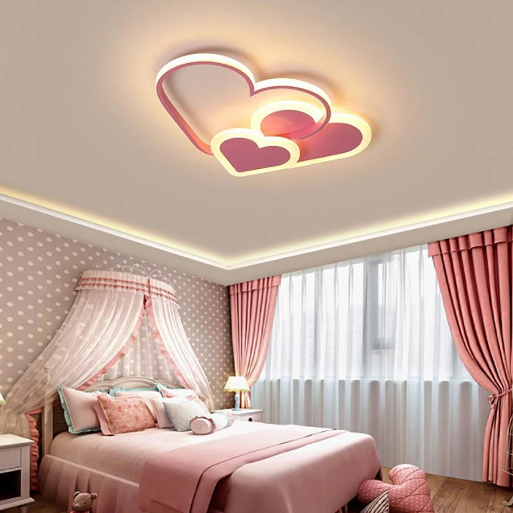 Modern Minimalist LED Ceiling Lighting Heart Shape Children's Room Light Creative Nordic Style Home Decor Lamp White Pink