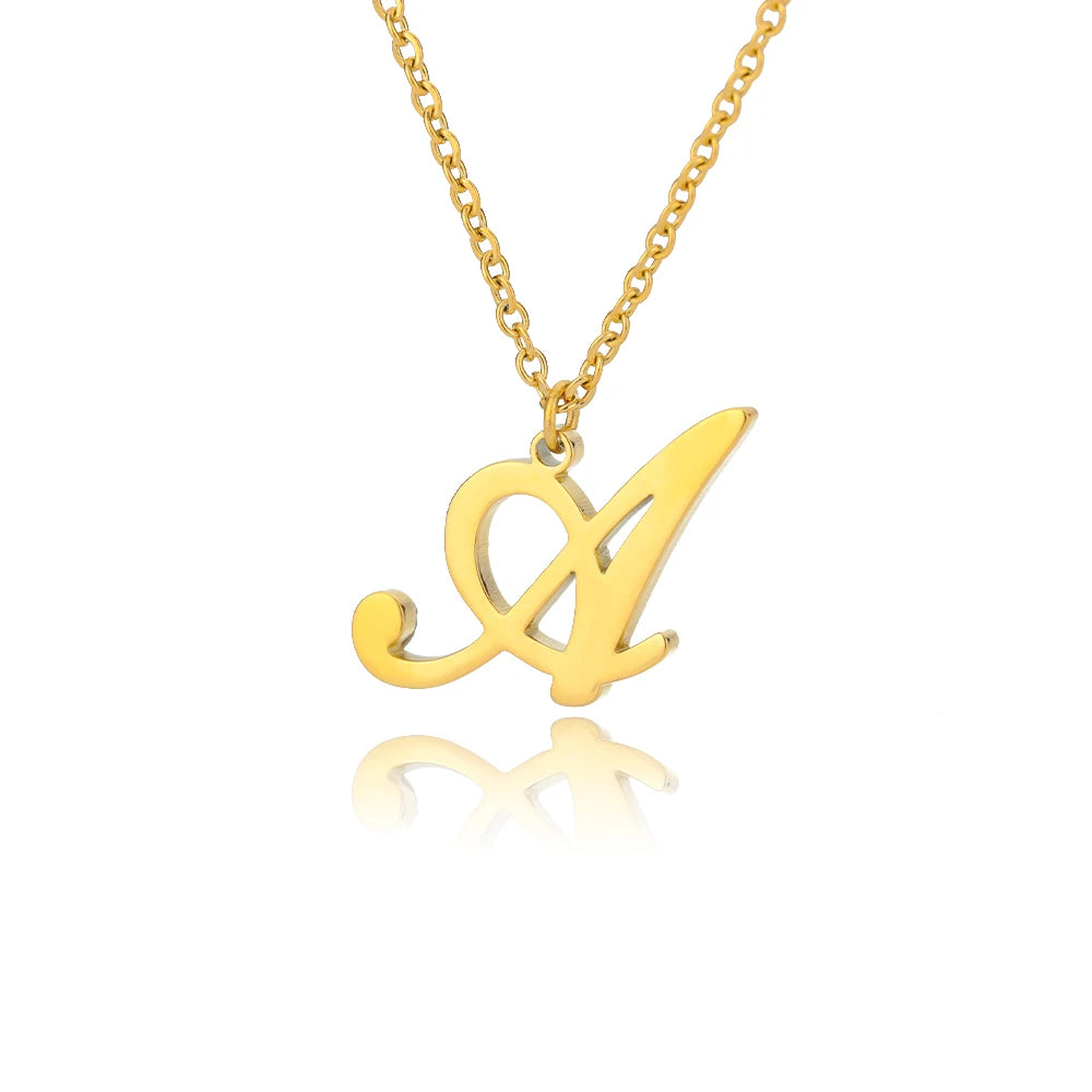Gold Color Alphabet Letter Pendants Necklace For Women Stainless Steel Initial Letter Jewelry Initial Chain Choker Collares Femm