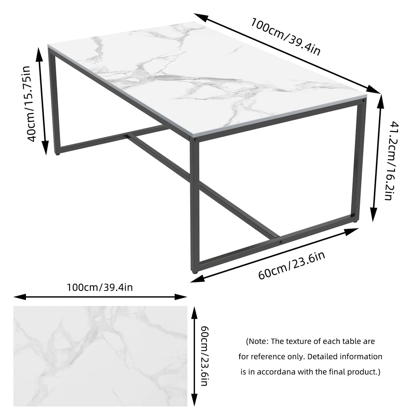 3 Colors Real Marble Coffee Table Open Accent Living Room Table with Soild Metal Frame Sofa Center Tea Table