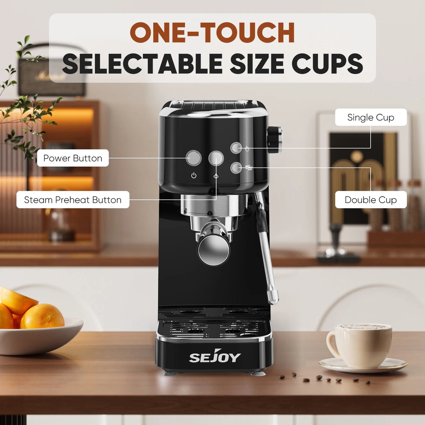 Sejoy 110V Espresso Coffee Machine 2in1 Semi-automatic Concentrated Ground Coffee Cafeteria 20Bar for Milk Foam Household Office