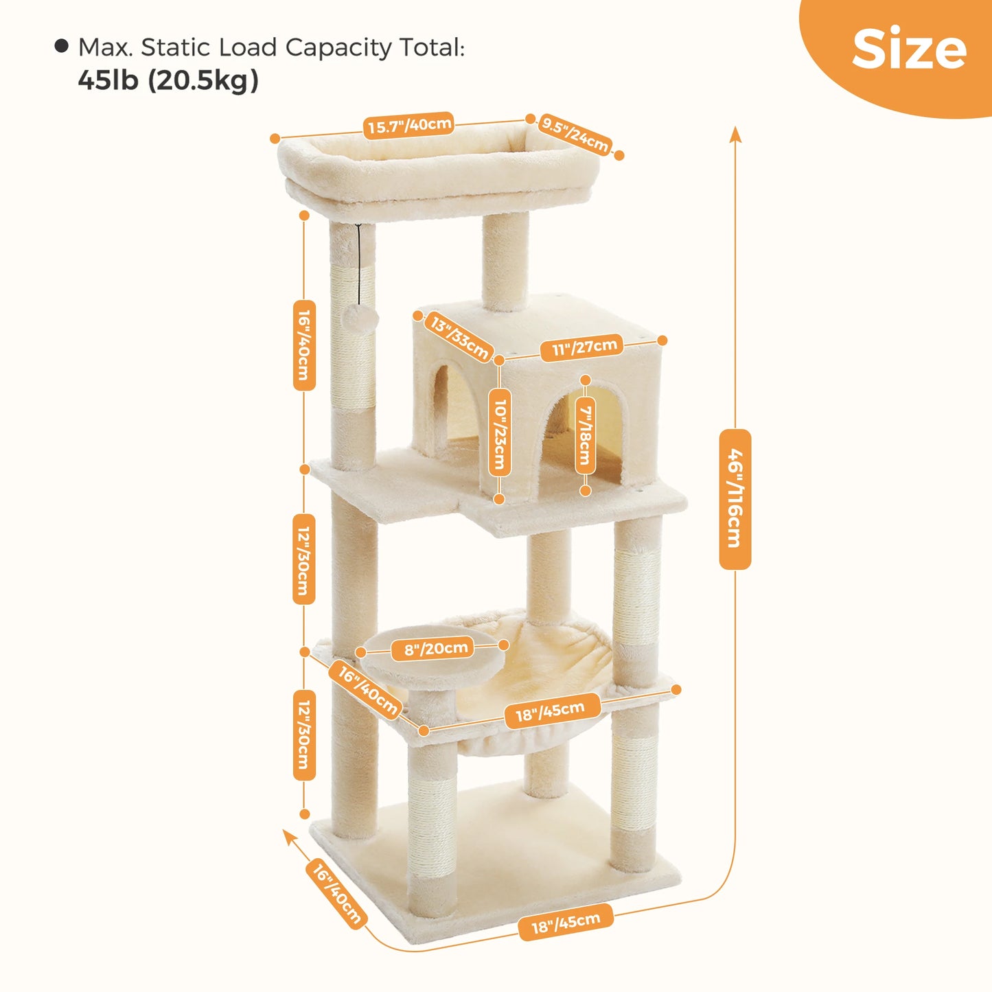 Multi-Level Cat Tree with Hammock Cat Condo Cat Tower for Indoor Cat Scraper Scratching Posts for Cats Kitten House Bed Cat Toys