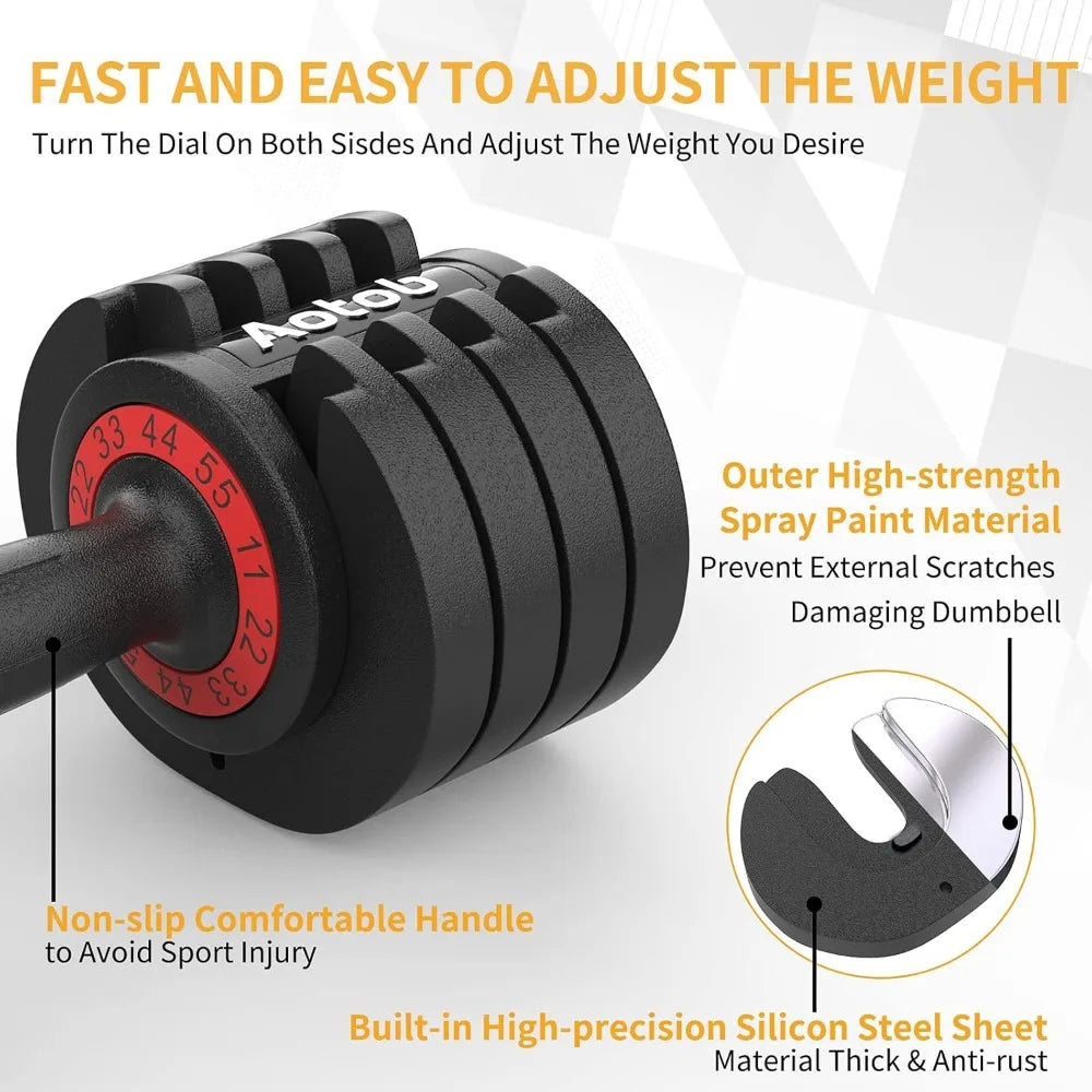 25/55 lbs Pair Adjustable Dumbbells Set, Adjustable Weights Dumbbells Set for Men and Women with Anti-Slip Fast Adjust Weight