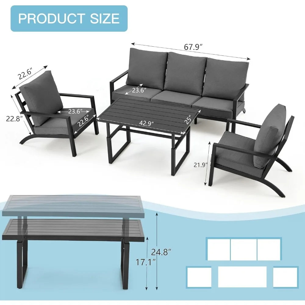 Aluminum Patio Furniture Set Metal Outdoor Furniture Aluminum Patio Set, Modern Patio Furnitures Conversation Sets High Back