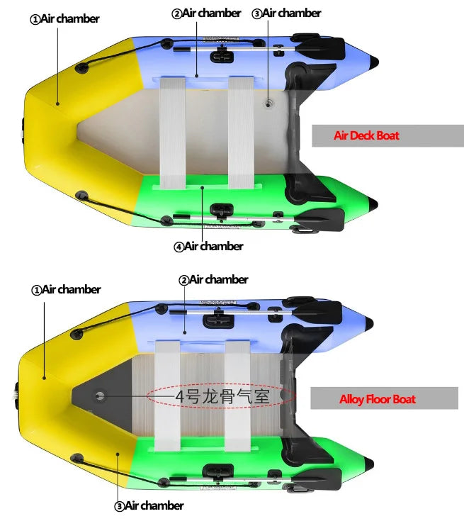 New 0.9mm Thickening Assault Boat with 3 Air Chamber Set 1-6 People Fishing Boat 360° Paddle Seat & Impact Resistant Wear Strips