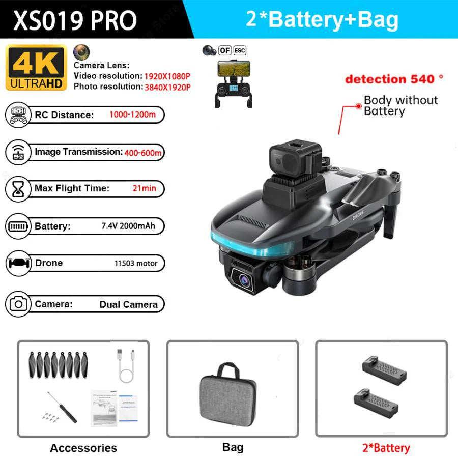 New XS019 Pro GPS Brushless RC Drone 4k EIS Camera Aerial UAV 540° Laser Obstacle Avoidance Foldable Quadcopter Dron Toys Gift